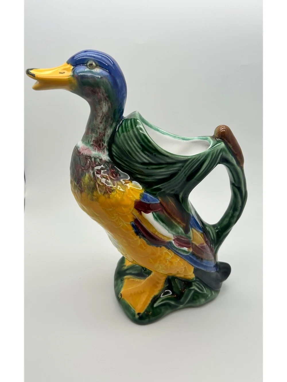 Vintage Ceramic Duck Pitcher by MCM Portuguese Artist F. Mendes
